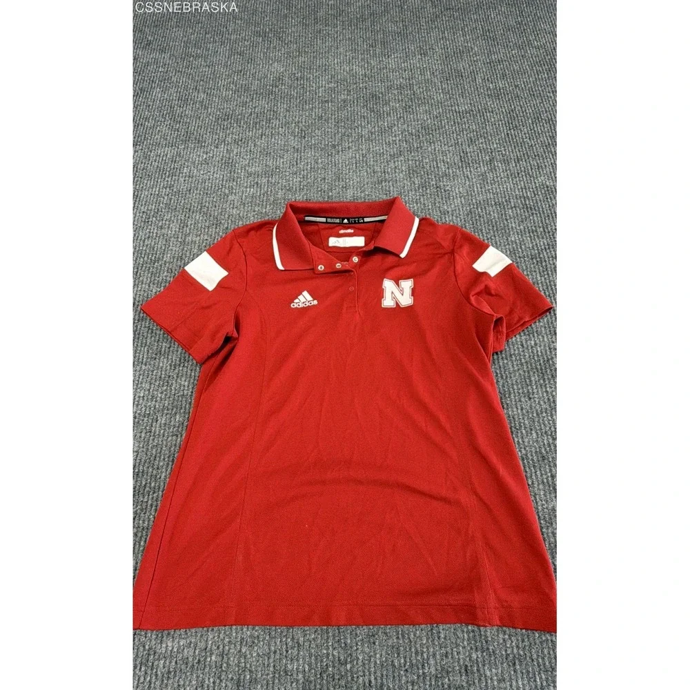Adidas Men's Nebraska Huskers Red Climalite Snap Button Polo Shirt Sz L‎